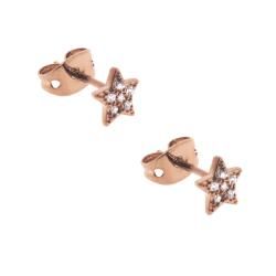 14k Rose Gold over Silver Cubic Zirconia Star Stud Earrings
