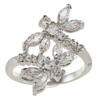City Style Silvertone Clear Cubic Zirconia Dragonfly Bypass Ring