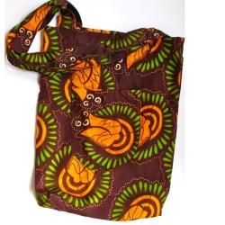 Dutch Wax Cloth Maroon and Yellow Market Tote Bag (Rwanda)