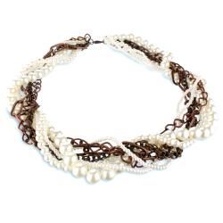 Coppertone Chain Faux Pearl Multi strand Necklace