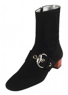 Gucci Black Suede Buckle Detail Boots