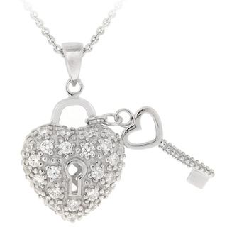 Icz Stonez Sterling Silver CZ Heart and Key Necklace