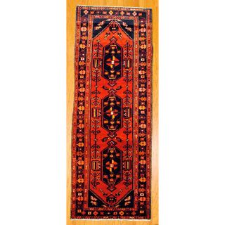 Persian Hand knotted Red/ Navy Tribal Hamadan Wool Rug (36 x 98
