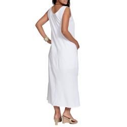Womens White Rayon Hibiscus Maxi Dress (Indonesia)