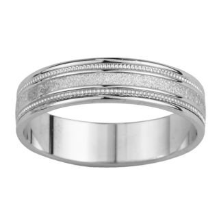 14k White Gold Mens Satin Finish Grooved Easy Fit Wedding Band
